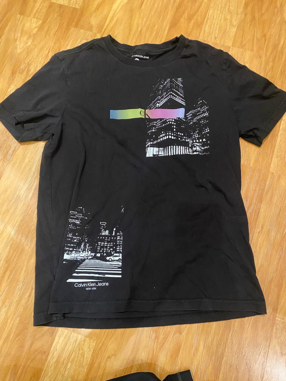Calvin Klein Jeans Black Long Sleeve Tee with Iridescent Gradient Detail